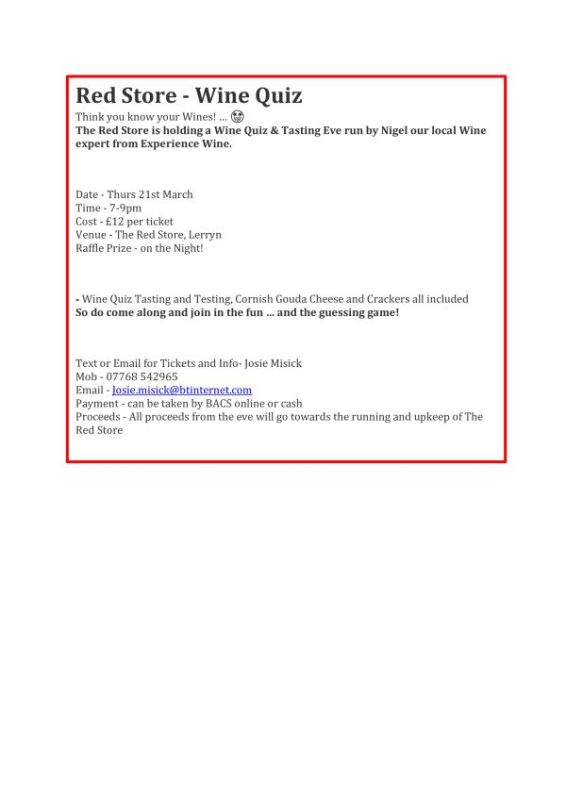 RED STORE WINE QUIZ & TASTING EVENING 